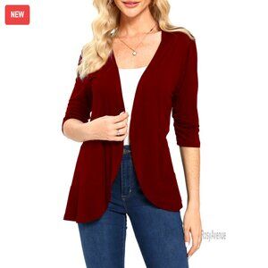 3/4 Sleeve Cardigan Shrug Elegant Loose Fit Open Front Draped Ruffles